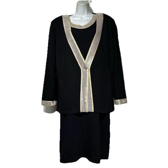 Vintage Toula Santana Knit Wool Black Cardigan Sweater Dress 2 Piece Set Size 16